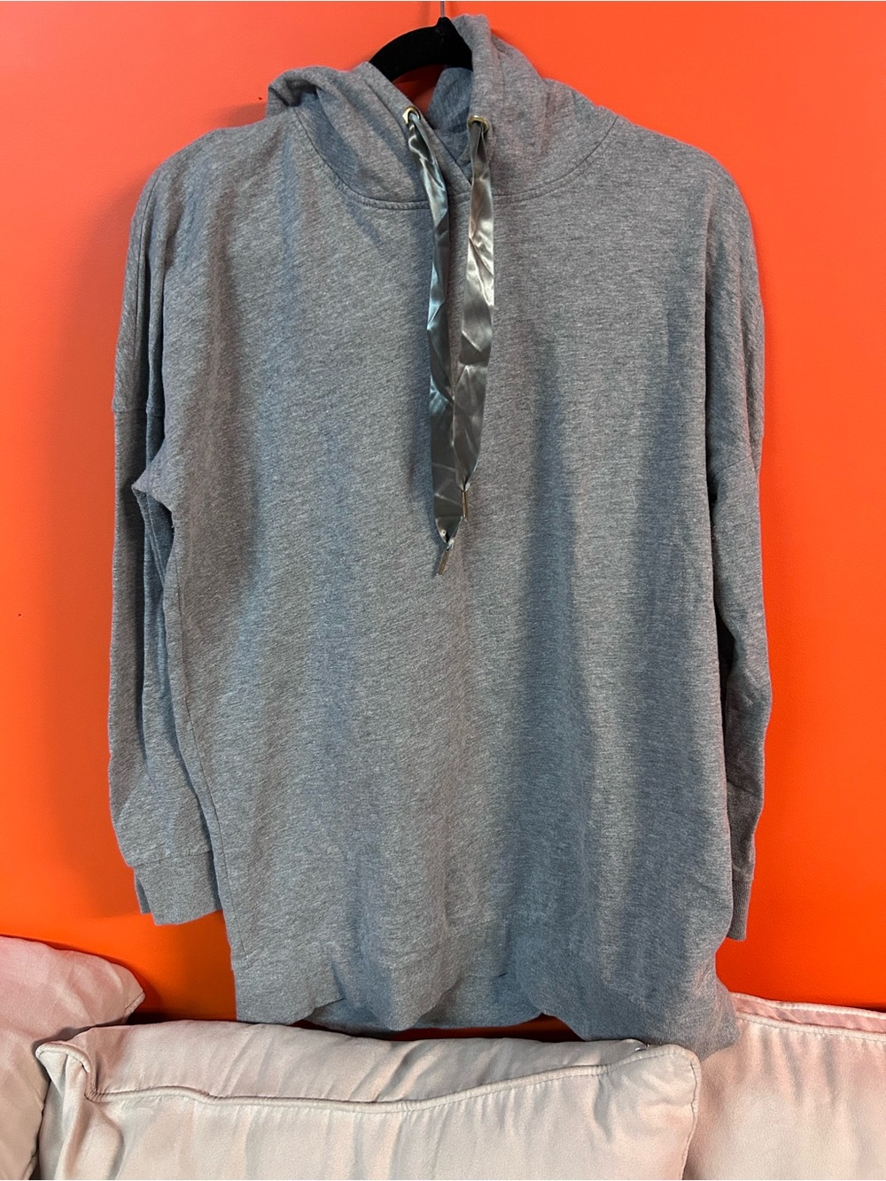 Vero Moda Gray Pullover Hoodie with Satin Drawstrings